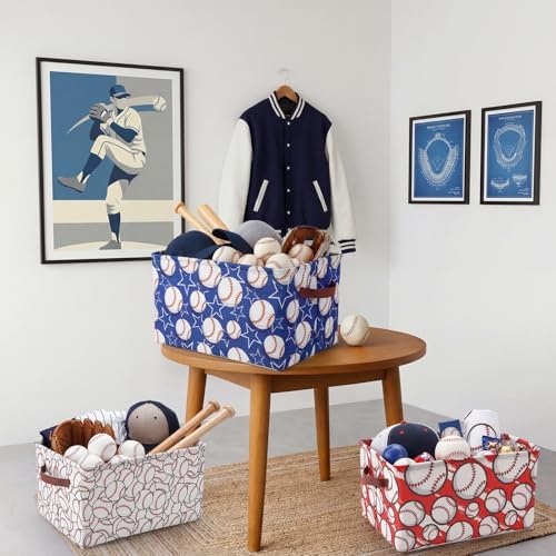 Boao 4 Pack Baseball Storage Baskets for Gifts Empty Collapsible Laundry Storage Bins with Handles Foldable Boxes for Home Bedroom Office Holiday Toy Clothes Containers