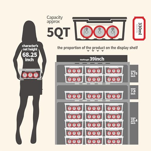 8 Pack Clear Black Plastic Storage Bins with Khaki Lids, Small Latching Storage Boxs with Handle, Stackable Containers for Organization (5 Quart)