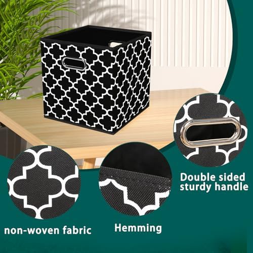 Black Foldable Storage Cubes Bins, Fabric Storage Box Cubes Organizer Baskets with Dual Handles for Home Organizer,Set of 3,(Black Light)