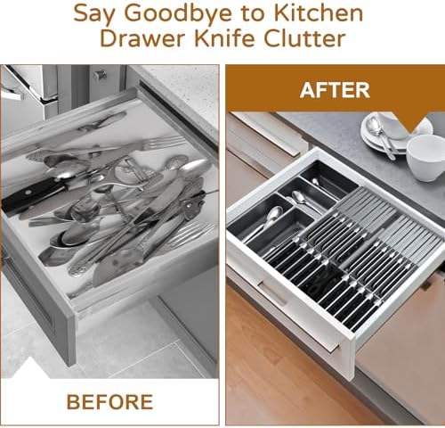 NIUXX Knife Drawer Organizer, Large Capacity In-Drawer Knife Block Set