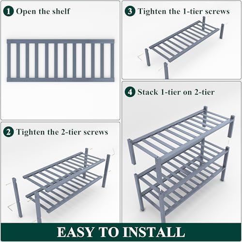 Smiry Bamboo Shoe Rack, 12 Vertical Slats, 3 Tier - 26.8" Wide, Grey