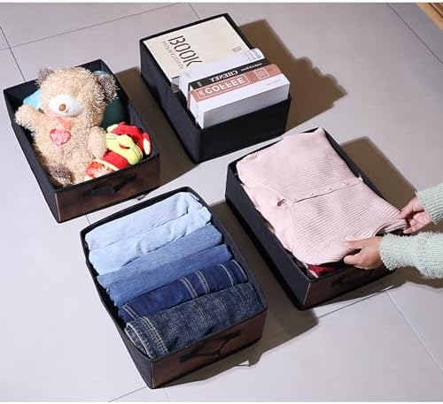 Decorative Storage Boxes for Organizing Clothes in a Dresser Collapsible Fabric Storage Bins Organizer Set with Handles for Bedding Clothes Toys Socks and More (Woodgrain)