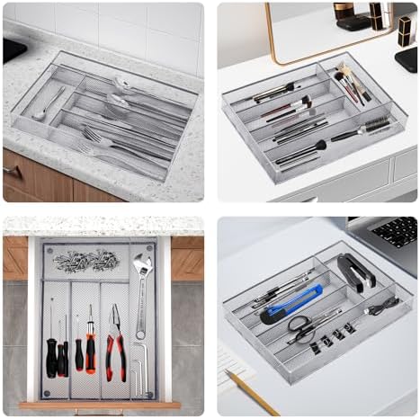 Neudeco Silverware Drawer Organizer, Silver, 5 Compartment