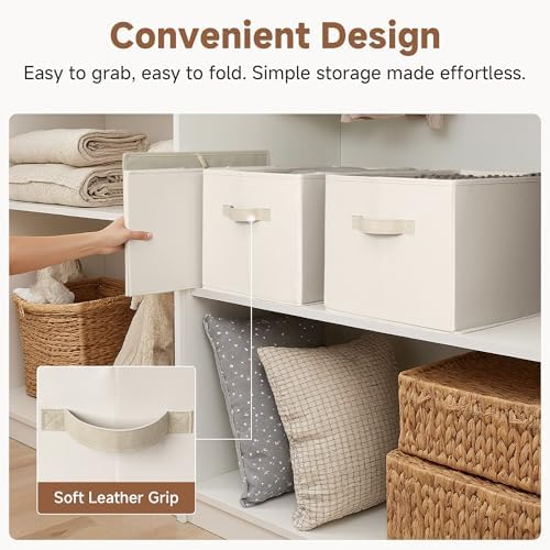 StorageWorks Closet Storage Bins, Beige, Extra Large, 3-Pack | Fabric Closet Organizers and Storage Bin, Foldable Shelf Baskets for Organization and Storage
