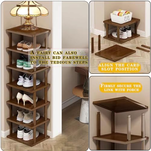 AFOORD Vertical Shoe Rack-Tall Narrow Shoe Rack Organizer for Small Spaces,17Tier Bamboo Shoen Shelf for Entryway,Closet,Corner,Doorway,Skinny Shoe Shelf Space Saving Shoe Storage,Free Stackable DIY