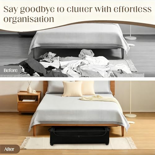 Under Bed Storage with Wheels, 2 Pack Under Bed Storage Containers, 10.6 inches Tall Underbed storage bins on Wheels, Rolling Under the Bed Metal Drawers for Clothes, Blankets, Shoes (XXXL, 90L)