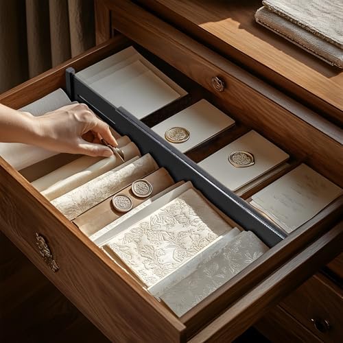 Utoplike Bamboo Drawer Dividers Large, 4" High Kitchen Drawers Organizers | For Utensils, Clothing,Spring Loaded, Works in Bathroom, Dresser, Desk, 4 PCS, Black, Fit for 18.6" to 20.6" Inner Drawer