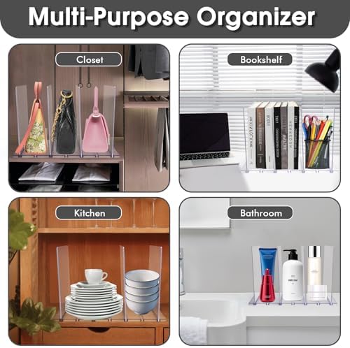 Purse Organizer for Closet, Clear Acrylic Handbag Storage Organizer, Adjustable Shelf Divider for Closet Organization, Detachable Clutch Bag Separators Dividers Rack for Bedroom Bathroom Office