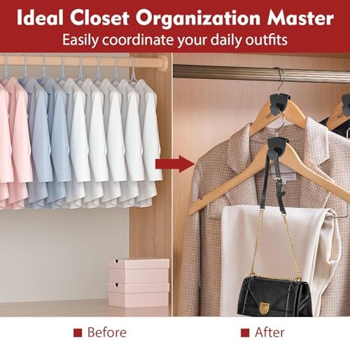 Latoxcaa Space Saving Standard Hanger Hooks 50Pcs, Upgrade Heavy Duty Space Saver Hangers Connector Hooks for Clothes, Premium Hanging Closet Organizer for Dorm, Ganchos para Colgar Ropa, Black