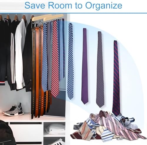 Belt Organizer with 14 Hooks, Sturdy Wood Belts Rack Closet Accessories