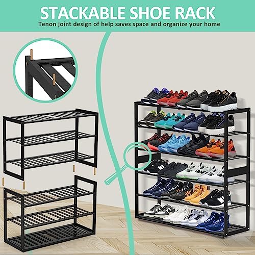 Jripae 3 Tier 32.5inch Long Bamboo Shoe Rack for Entryway Closet Garage