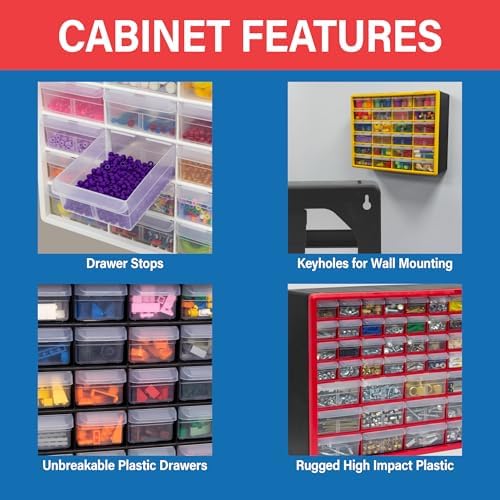 Akro-Mils 24-Drawer Plastic Storage Cabinet, 20"W x 6"D x 16"H, Red