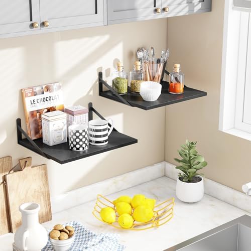 Fixwal 2pcs 11.8in Deep Floating Shelves for Wall (Black, 15.7" L)