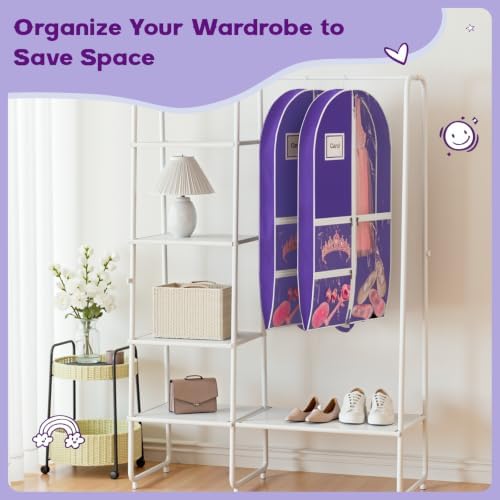 Dance Garment Bag for Hanging Clothes with 3 Zipper Clear Pockets Dance Accessories Essentials Uniform Costume 40 Inch Dress Bags for Dance Competition (Purple White, 2Pack 40")