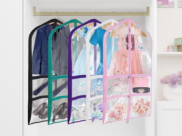 Univivi 40 Inch Dance Costume Garment Bags for Dancers, Clear Black, 3 Pack