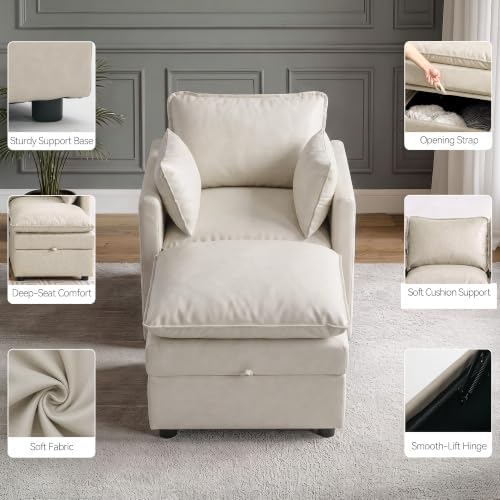 30" Storage Modular Single Sofa with Ottoman Faux Leather,Beige