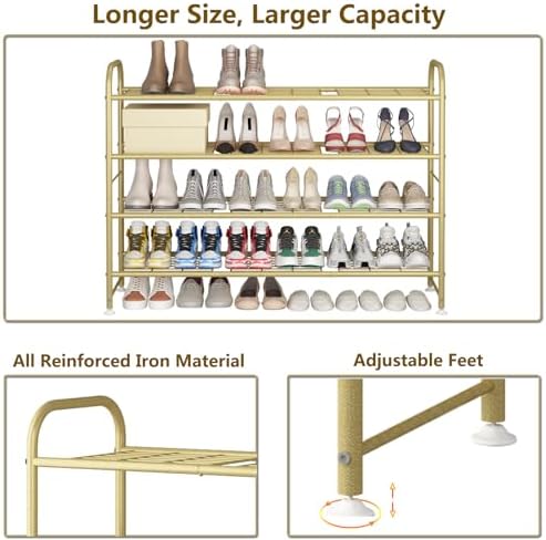 LINZINAR 4 Tier Long Shoe Rack for Closet Metal Shoe Organizer for Entryway