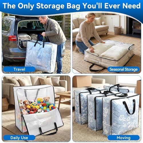 Clear Storage Bag 26 x 26 x 8.6 Inches Heavy Duty Oversized Organizer for Blankets Clothes Closet Storage Packing and Dorm College Supplies (Edge zip)