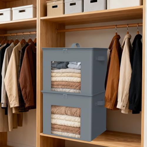 Zilink Fabric Foldable Storage Boxes with Lid Storage Bins, Grey, 4Pack