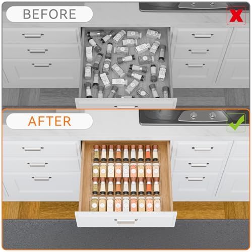 Yieach 4 Pack Adjustable Narrow Spice Rack for Drawer - Expandable From 9" to 17.7" - Acrylic Drawer Seasoning Organizer,Tiered Clear Spice Tray for Spices,Condiment,Nail Polish and Jar Organization