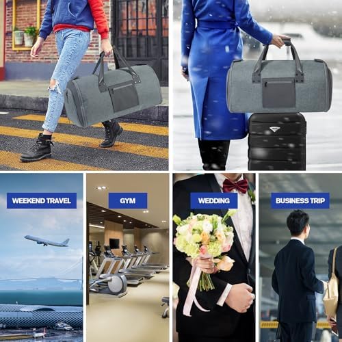 Richeart Garment Bags for Travel - Brand Zipper - Water Repellent Garment Bag with Shoe Compartment - 2 in 1 Convertible Suit Bag Travel with Shoe Bags - Large Dark Gray