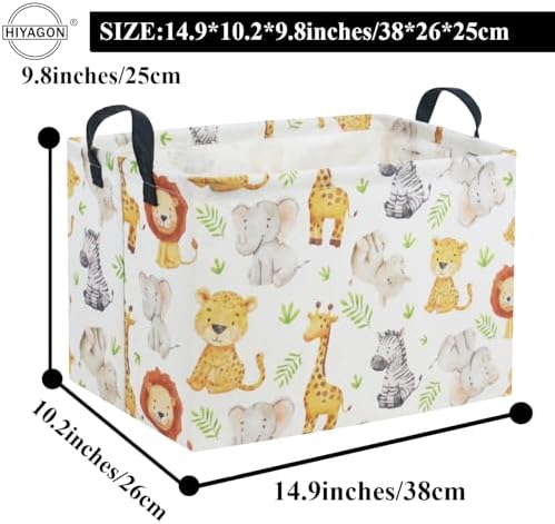 Rectangular Woodland Animal Basket Kids Baby Storage Basket Storage Bin Organizer Box Animal Room Decor(Green Animal)