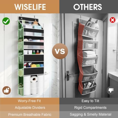 WISELIFE 5-Tier Over the Door Organizer for Nursery Hanging, Black | Multi-Pocket Back of Door Baby Organizer for Diapers, Clothes & Nursery Essentials, Heavy-Duty Large Capacity, 50 Lb Capacity