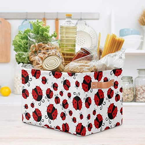 Ladybugs Red Polka Dot Cube Storage Bin with Handle Collapsible Laundry Storage Basket Rectangle Container Box for Home Office Closet Shelves 1 Pack