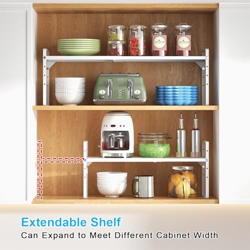 15.5 to 25.5 Inch Expandable Kitchen Cabinet Organizer Shelf, 30 LBS Heavy Duty Stackable Kitchen Counter Storage Shelves Organizers, 2 Pack Adjustable Small Storage Shelf Rack For Cabinet Cupboard
