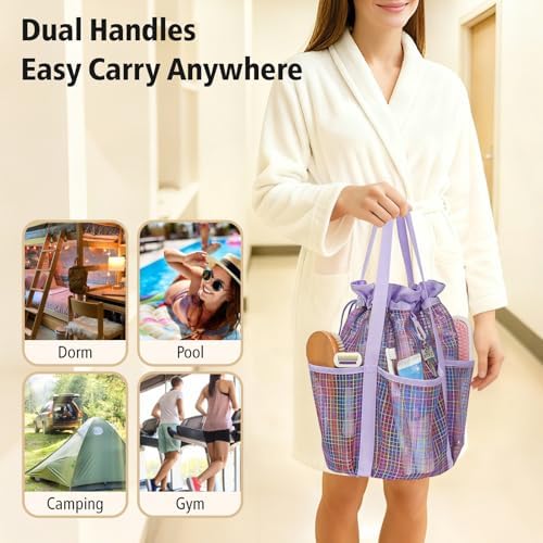 Mesh Shower Caddy Portable with Drawstring - 2-Handle Shower Bag for Dorm
