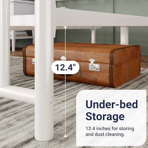 Allewie 14'' Full Size Metal Platform Bed Frame, Vintage Headboard, White