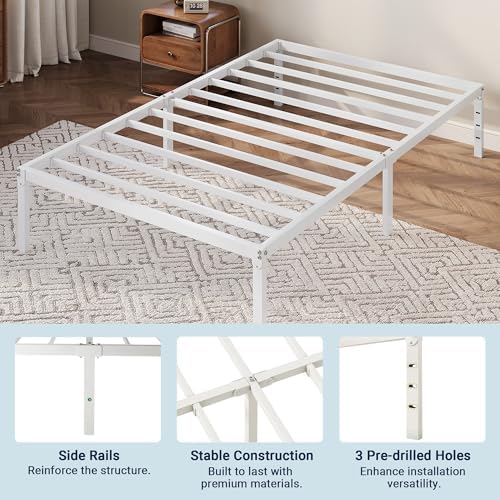 Allewie Twin Bed Frame, 12 Inch Metal Beds with Storage Space, White
