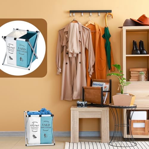 Wonderjune Foldable Disposable Shoe Cover Box Dispenser, Beige, Light Blue