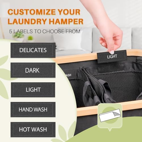 145L Laundry Hamper with Lid, 3 Section Laundry Basket with 3 Removable Bag | Clothes Hampers for Laundry with Bamboo Frame Handle, Large Dirty Clothes Hamper for Laundry Room, Bathroom, Bedroom, Grey