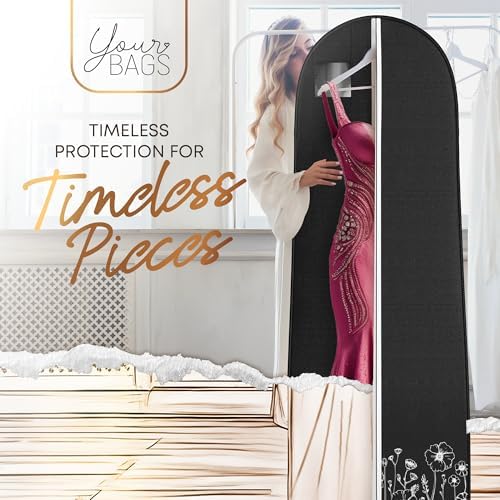 Your Bags Women’s Dress and Gown Garment Bag -72”x24” and 10” Tapered Gusset Prom Bags (Wildflower Black)