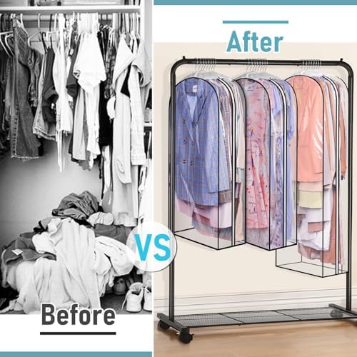 MISSLO 10" Gusseted All Clear Garment Bags for Hanging Clothes 40"+50" Suit Bags for Closet Storage Dresses Protectors for Shirts, Coats, Gowns, 3 Packs