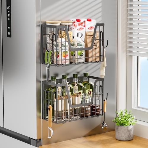 Grey Magnetic Shelf for Fridge, 2-Pack Potato and Onion Storage Bin