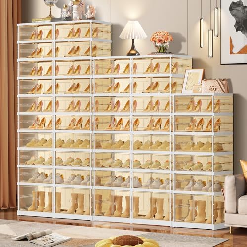 EHAMILY 8-Tier Foldable Shoe Rack Organizer with Doors, 32 Pairs, White