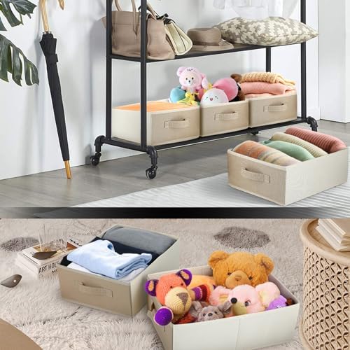 Decorative Storage Boxes for Organizing Clothes in a Dresser Collapsible Fabric Storage Bins Organizer Set with Handles for Bedding Clothes Toys Socks and More (4 Pack Beige)