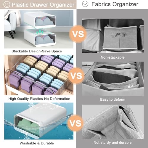 Underwear Organizer Drawer, 24 Cells Plastic Sock Underwear Storage Drawer, Stackable Closet Organizers and Storage Box for Bras, Socks, Scarves, Ties, Belt (King Size-White, 1 Pcs)