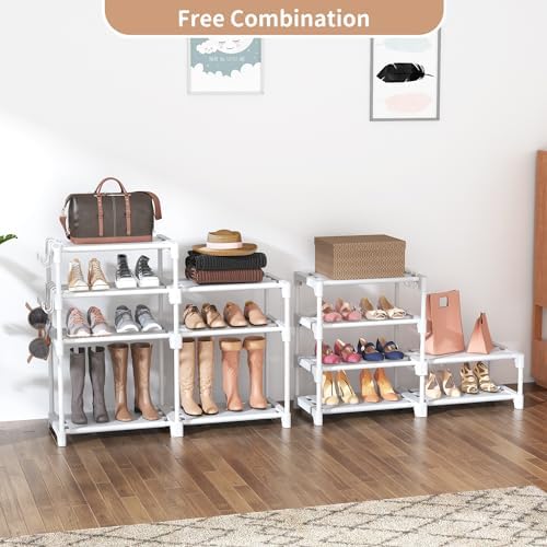 ROJASOP White Shoe Rack, Tall Metal Shoe Rack Organizer for Entryway Closet Garage, 8 Tier Large Shoe Shelf for 26-32 Pairs Boots & Shoes Storage, Space Saving Heavy Duty Shoe Stand