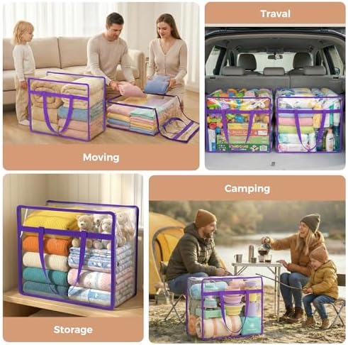 4 Pack Clear Storage Bags for Clothes, 45L Closet Organizers and Storage