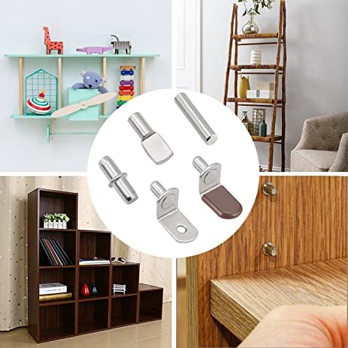 102Pcs Shelf Pins Pegs Kit,6 Styles Nickel Plated Shelf Support Pegs,Bookshelf Pegs for Shelves,L-Shaped Clips with Rubber Sleeve,Shelf Pins Holders for Furniture Glass Corner & Closet(5mm & 1/4inch)