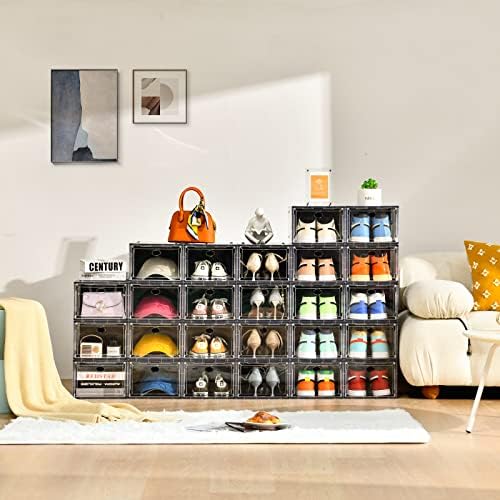10 Pack Shoe Storage, Stackable Shoe Organizer, Clear Shoe Boxes for Closet