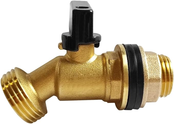 Uenede Brass Water Container Rain Barrel Faucets Spigot 3/4" G Male Thread Large Inlet to 3/4" GHT Male Thread Outlet with Quarter Turn Ball Valve Include Bulkhead Fitting and Washers