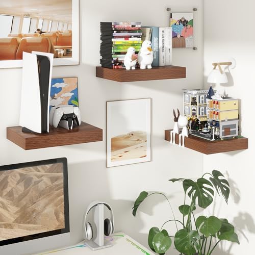 FLYJOE 12 Inch Deep Floating Shelves, 16 Inch Walnut Wall Shelves Set of 2