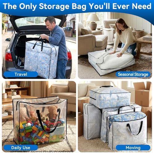 Clear Storage Bag 26 x 26 x 8.6 Inches Heavy Duty Oversized Organizer for Blankets Clothes Closet Storage Packing and Dorm College Supplies (Center zip)