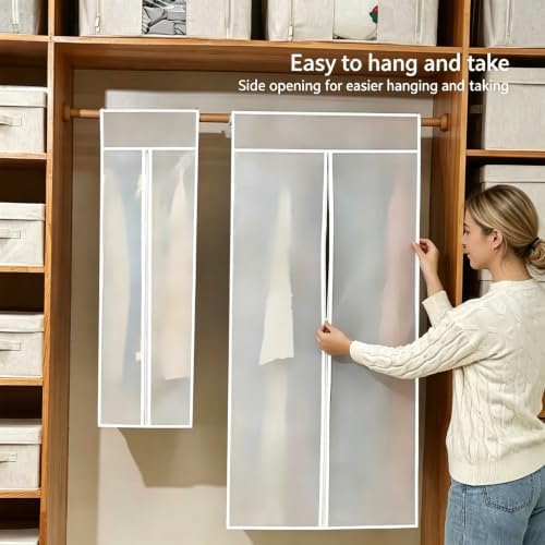 24x35x12 Inch Garment Bags, 1 Pack Garment Rack Cover, Waterproof & Washable Suit Covers, Full Zipper Dust-Proof Hanging Clothes Storage Bags for Closet, Translucent