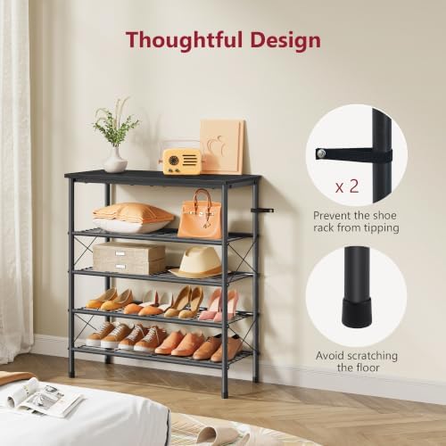 Tajsoon 5 Tier Shoe Rack Organizer for 16-20 Pairs of Shoes, Black