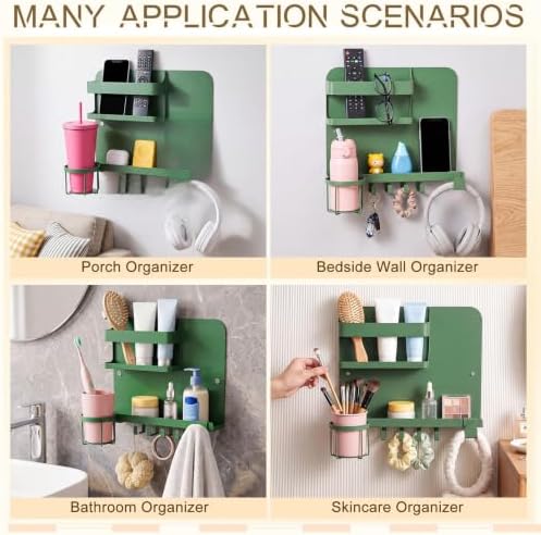 Novabright Bedside Wall Organizer Metal Shelf for Dorm Bedroom,Sage Green